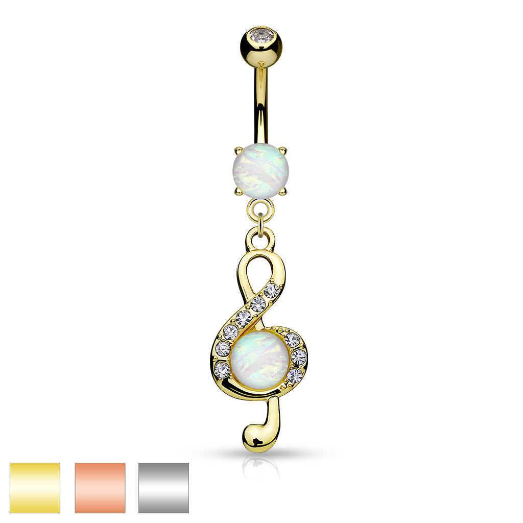 14G Opal Music Note Dangle Surgical 3/8"(10mm) Steel Belly Button Navel Rings