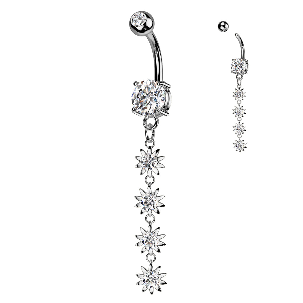 14G Surgical Steel 4 Flower Vertical Drop  Dangle Belly Ring (10MM)