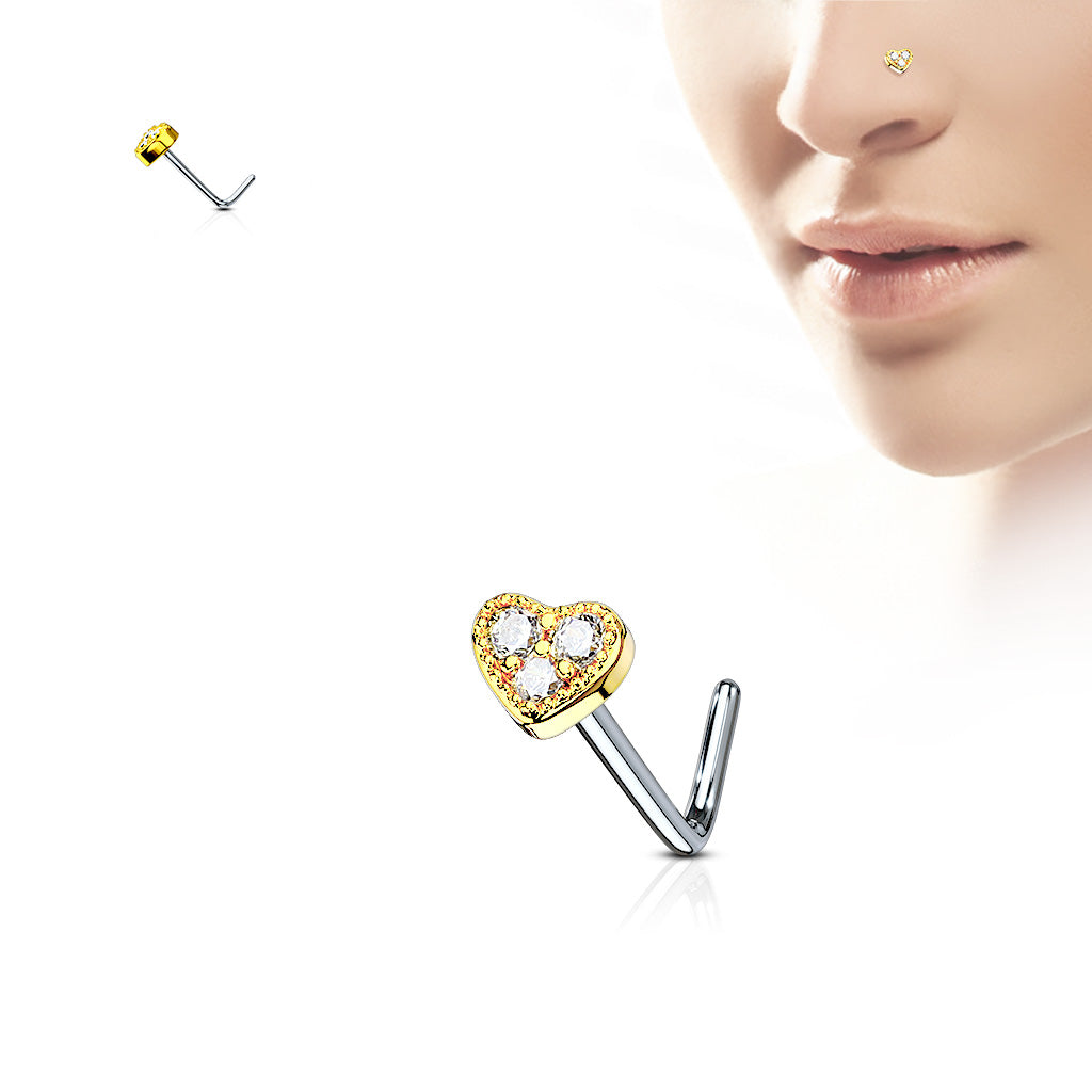 Heart Surgical Steel L Bend Nose Stud Ring