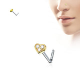 Heart Surgical Steel L Bend Nose Stud Ring