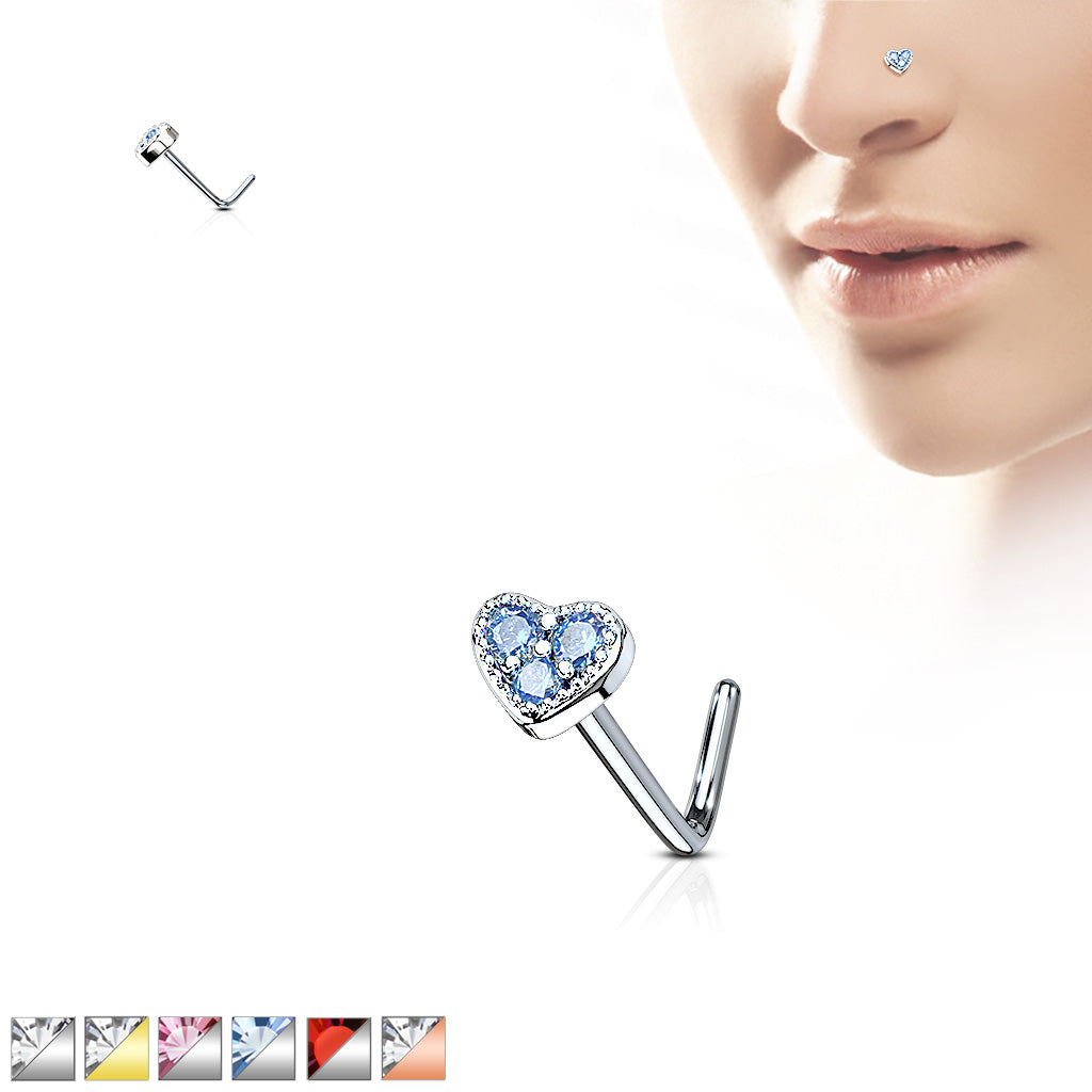 Heart Surgical Steel L Bend Nose Stud Ring