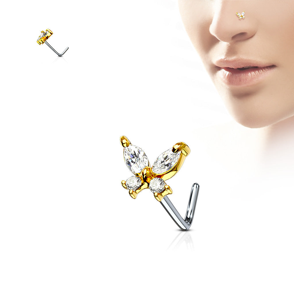 20G Butterfly Surgical Steel L Bend Nose Ring