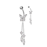 316L Surgical Steel CZ Butterfly With Double Round and Marquise Prong Set CZ Dangle