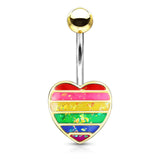 Rainbow Opal Glitter Filled Heart 316L Surgical Steel Belly Button Navel Rings