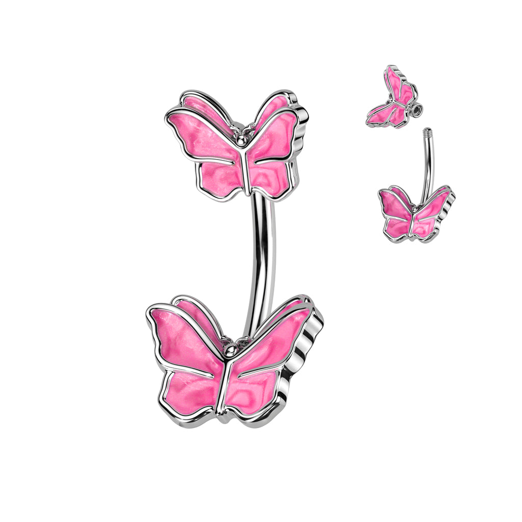 14G Surgical Steel Double Butterfly (8mm) Belly Ring