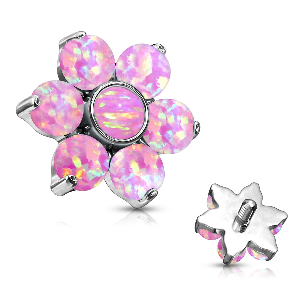 14G Opal Flower (6mm) Surgical Steel (Internally Threaded) Top For Dermal Piercings