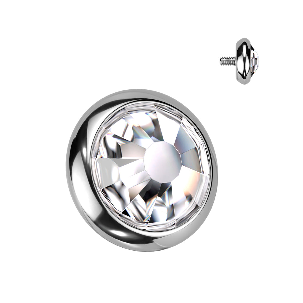 Implant Grade Titanium Internally Threaded Flat Bezel Set Crystal Top