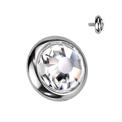 Implant Grade Titanium Internally Threaded Flat Bezel Set Crystal Top