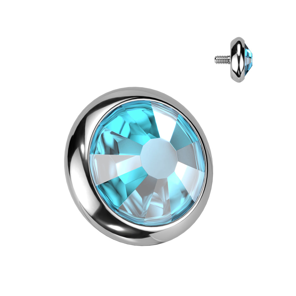 Implant Grade Titanium Internally Threaded Flat Bezel Set Crystal Top