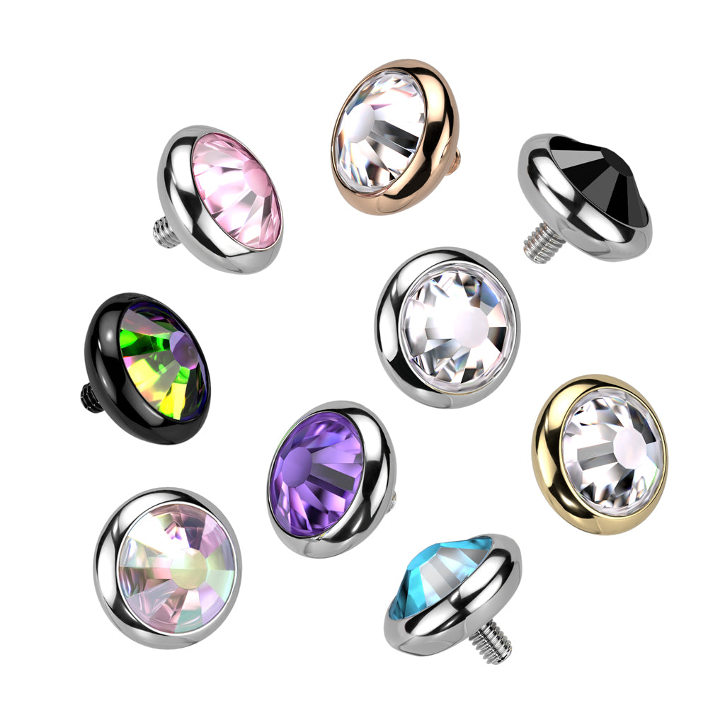 Implant Grade Titanium Internally Threaded Flat Bezel Set Crystal Top