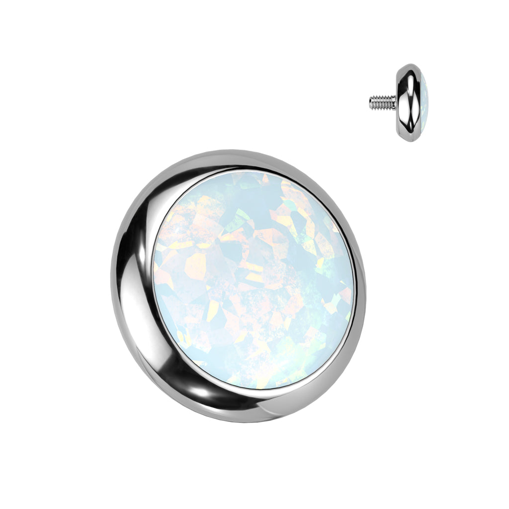 Implant Grade Titanium Internally Threaded Flat Bezel Set Opal Top