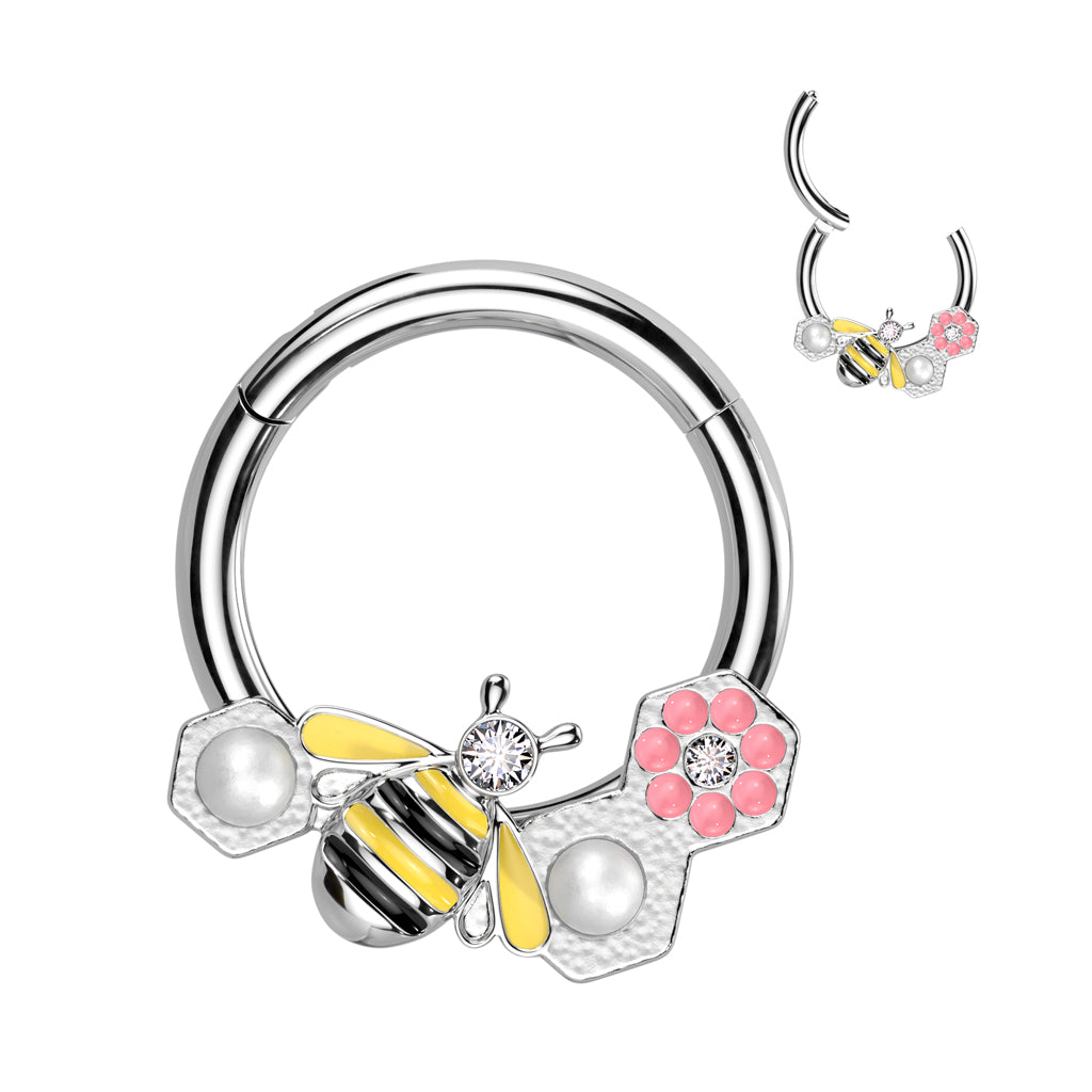 16G Surgical Steel Hinged Segment Ring W/ Bee