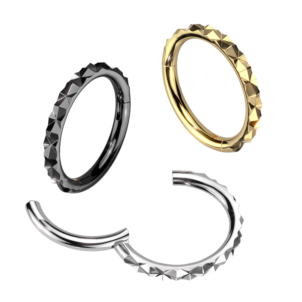 Surgical Steel Outward Facing X Faceted Hinged Segment Ring