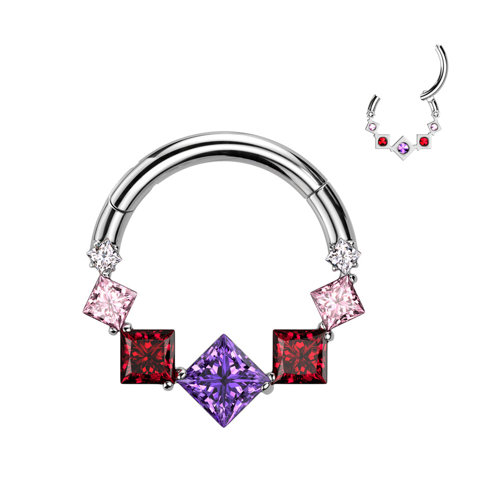 16G Titanium Hinged Segment Hoop W/ 7 Square For September & Daith Piercings