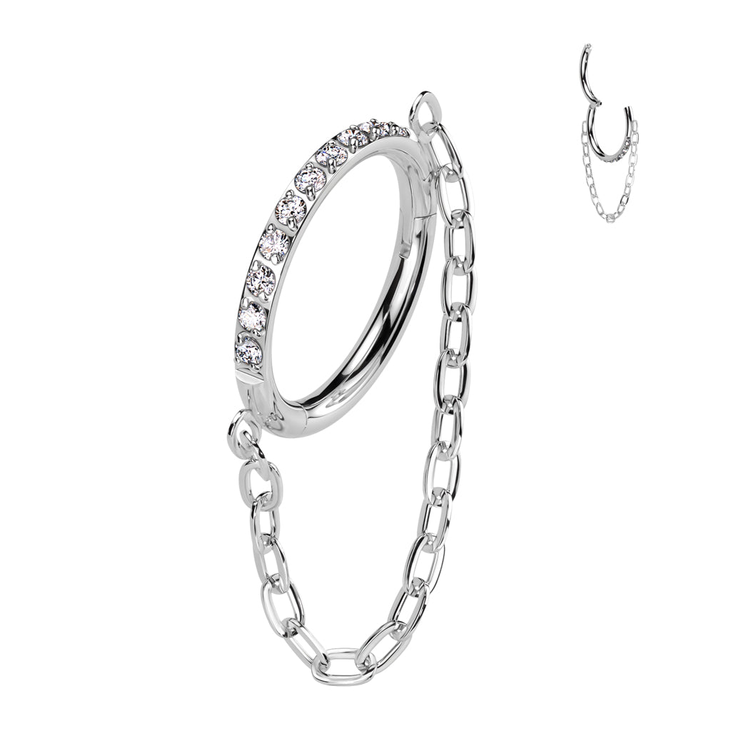 16G Titanium Hinged Hoop Ring W/ Chain Link