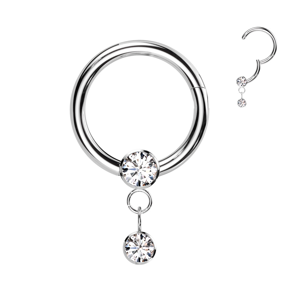16G Titanium Hinged  Hoop W/ Round Bezel Set For Septum & Daith Piercings
