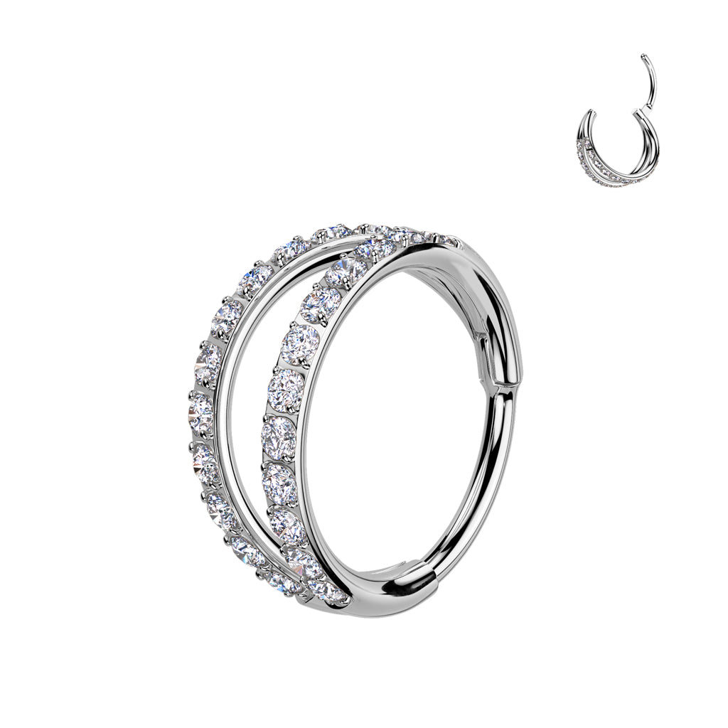 18G Titanium Hinged Double Hoop Ring Lined For Nose & Ear Piercing
