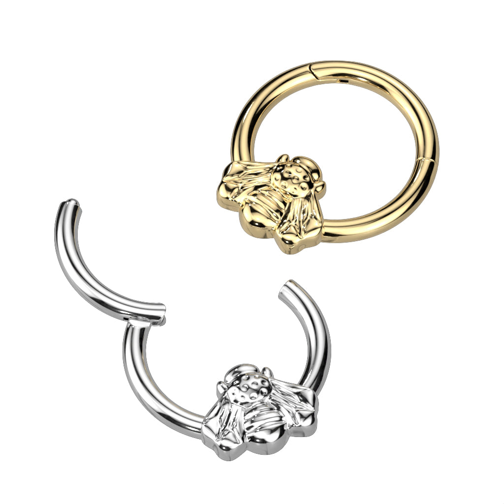 16G Titanium Hinged Segment Hoop W/ Forward Facing Bee For Septum & Daith Piercings