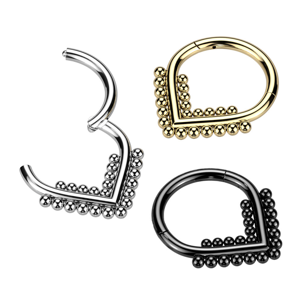 16G Titanium Hinged Segment Hoop W/ Double Beaded Balls For Septum & Daith Piercings