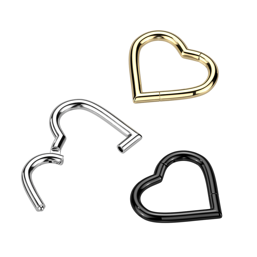 16G Titanium Heart Hinged Segment Hoop Ring For Daith Piercings