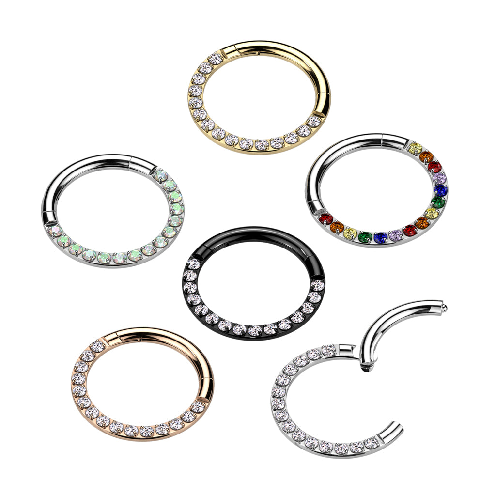 16G Titanium Hinged Segment Hoop W/ Forward Facing Pave