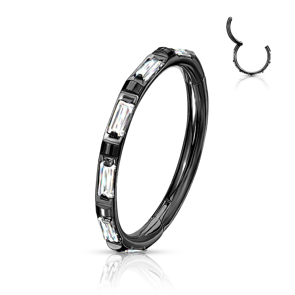 16G Titanium Hinged Hoop Ring W/ Outward Facing Baguette