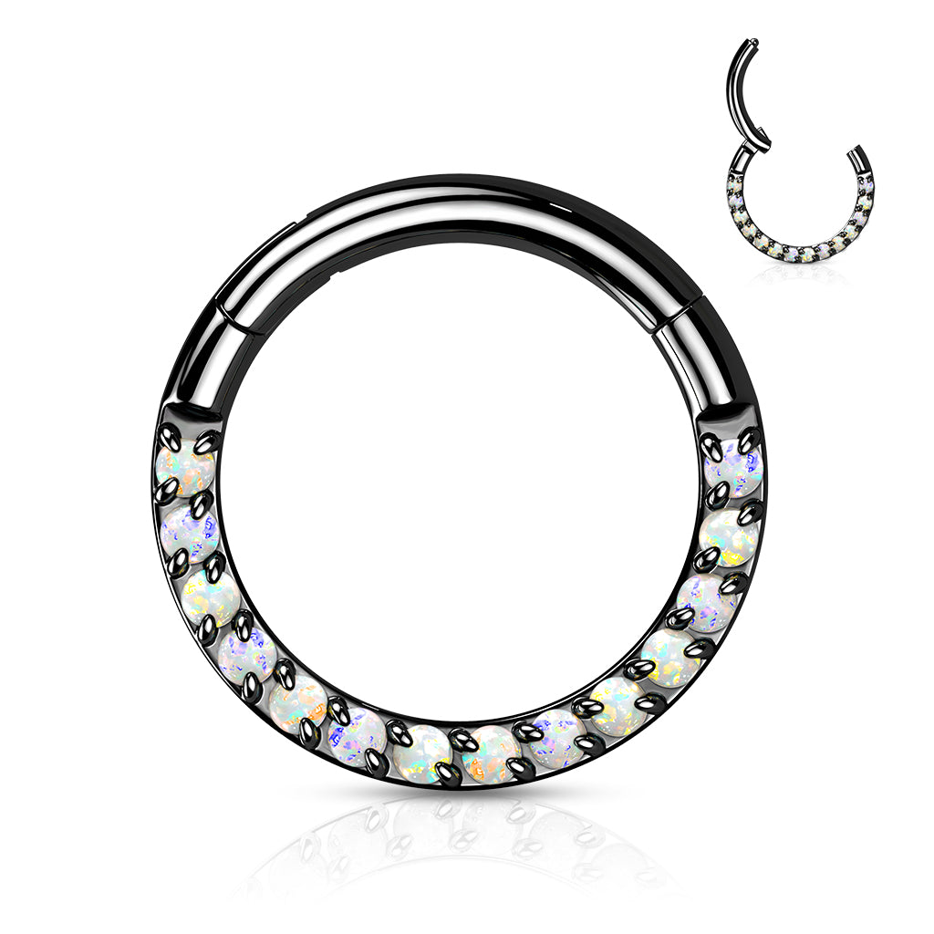 16G Titanium Hinged Hoop W/ Forward Facing Opal For Septum or Daith Piercings