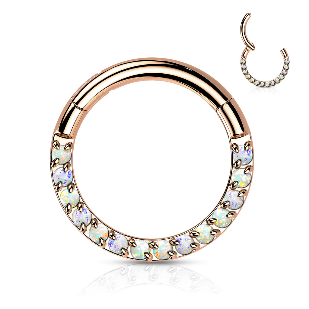 16G Titanium Hinged Hoop W/ Forward Facing Opal For Septum or Daith Piercings