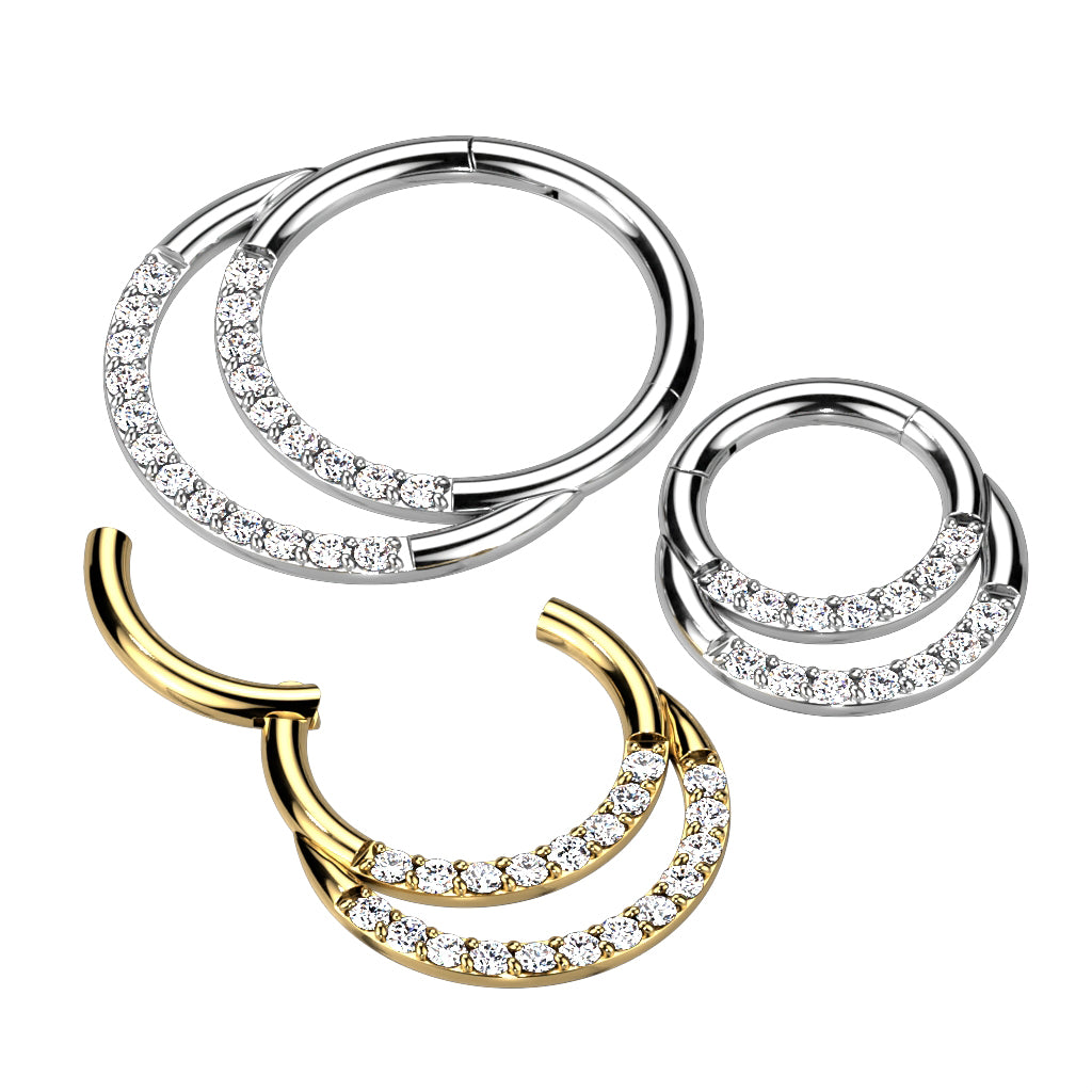 16G Titanium Hinged Segment Hoop W/ Double Row For Septum & Daith Piercings