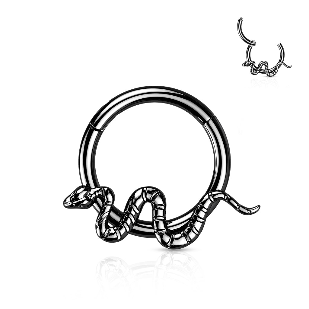 16G Titanium Hinged Segment Hoop W/ Snake For Septum & Daith Piercings