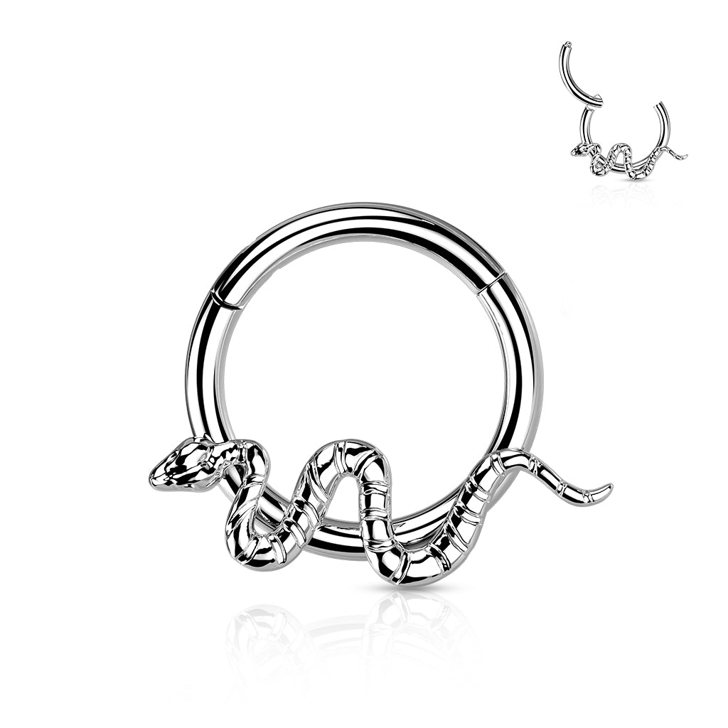 16G Titanium Hinged Segment Hoop W/ Snake For Septum & Daith Piercings