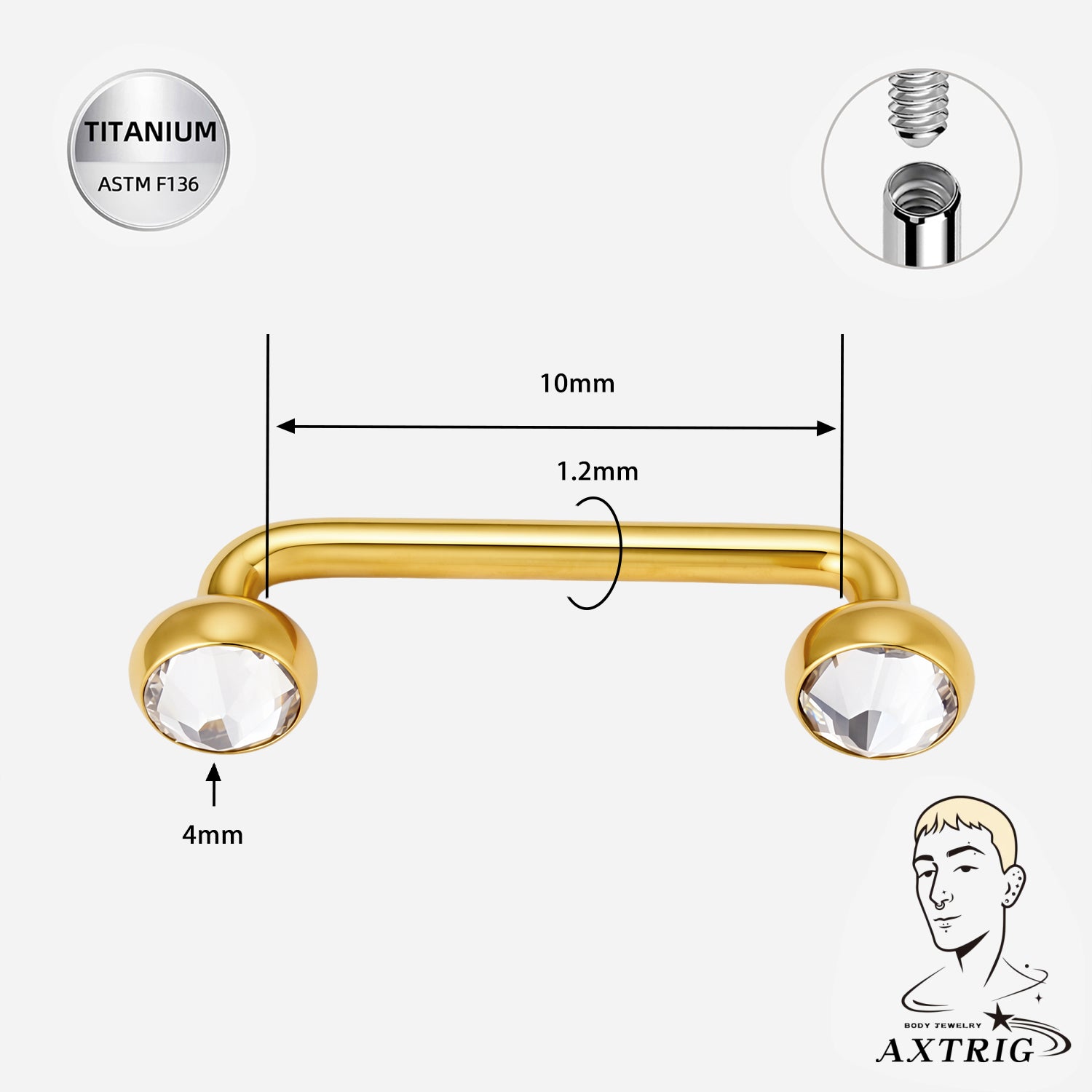 16G ASTM F136 Titanium CZ Staple Surface Bar for Anti Eyebrow Piercings