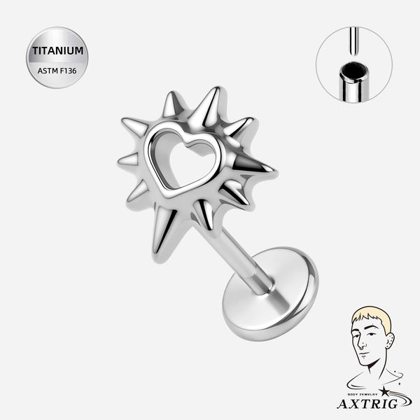 20G ASTM F136 Titanium Threadless Spikey Heart Labret Stud (8mm)