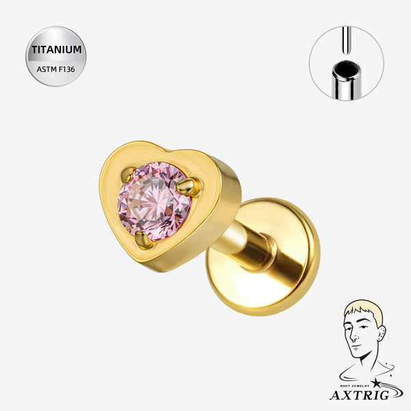 16G Titanium Pink Heart Labret (Threadless) For Ear Piercings