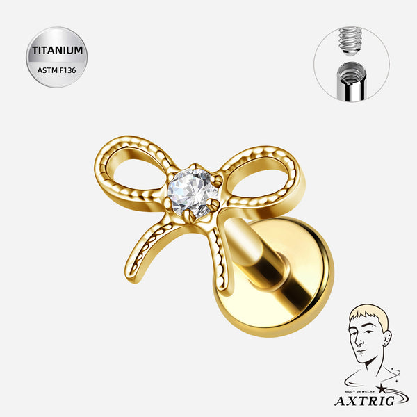 16G Titanium CZ Bow Labret — Internally Threaded Ear & Lip Jewelry