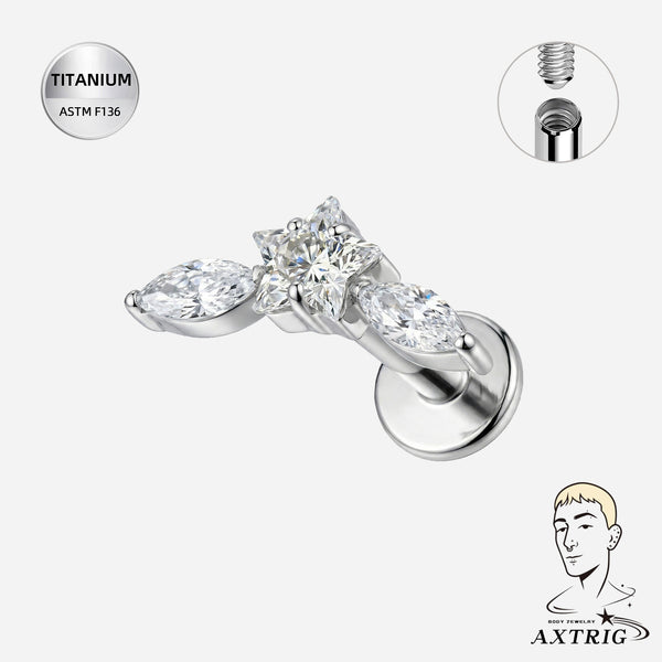16G ASTM F136 Titanium Star CZ Internally Threaded Flat Back Stud