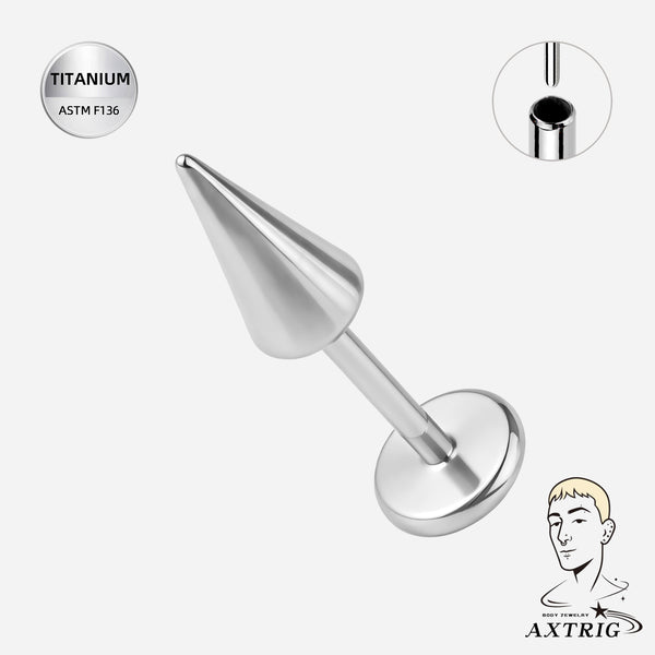 20G ASTM F136 Titanium Threadless Spike (3x6mm) Flat Back Stud For Nose (8mm) Or Ear Piercings