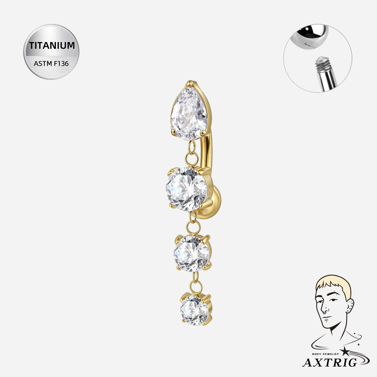 14G Titanium Crystal Drop Dangle Belly Ring, 10mm Navel Piercing Body Jewelry