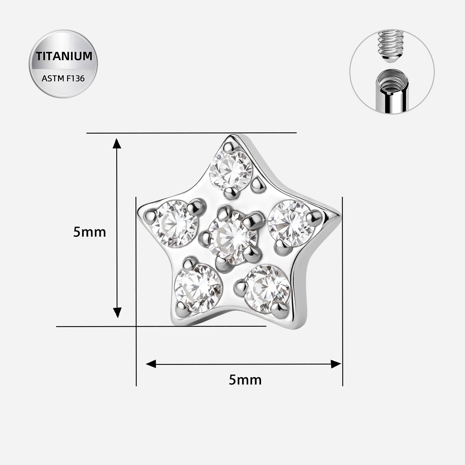ASTM F136 Titanium CZ Star- Surface Piercing Jewelry for Anti-Eyebrow & Dermal Anchors