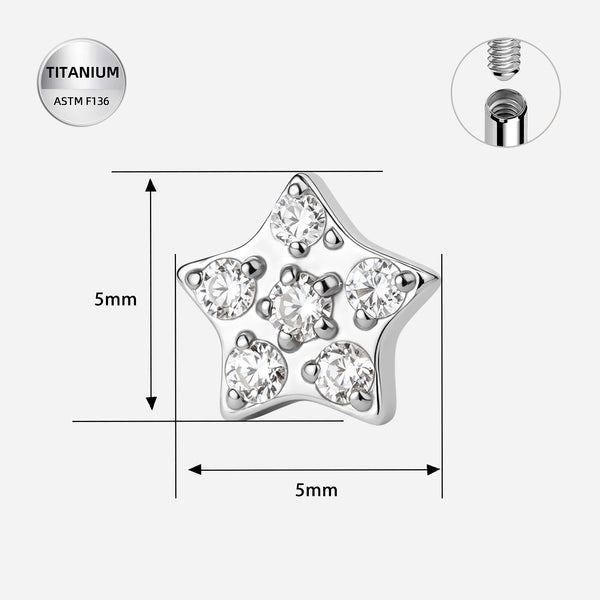 ASTM F136 Titanium CZ Star- Surface Piercing Jewelry for Anti-Eyebrow & Dermal Anchors