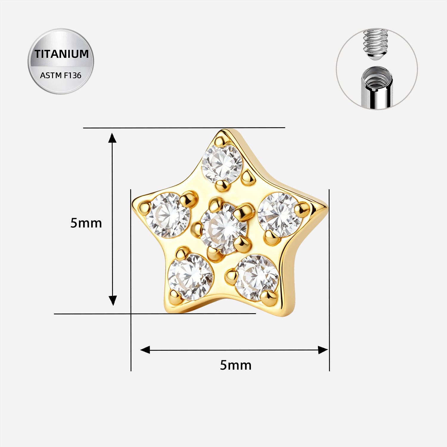 ASTM F136 Titanium CZ Star- Surface Piercing Jewelry for Anti-Eyebrow & Dermal Anchors