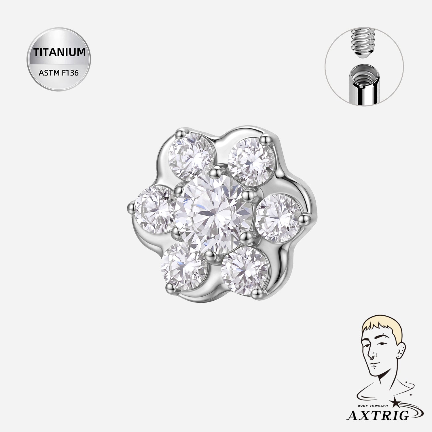 Titanium Blossom CZ Dermal Top & Anti Eyebrow | Internally Threaded (5mm)
