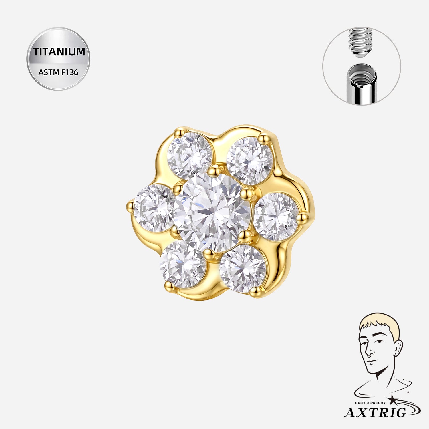 Titanium Blossom CZ Dermal Top & Anti Eyebrow | Internally Threaded (5mm)