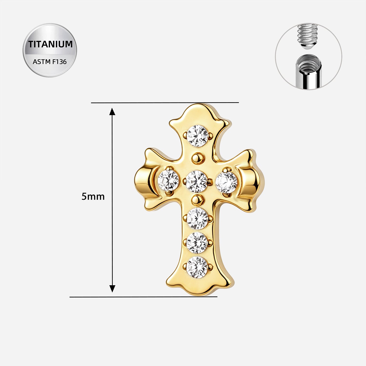 16G & 14G Titanium Cross Cz | Internally Threaded | For Dermal or Surface Piercings