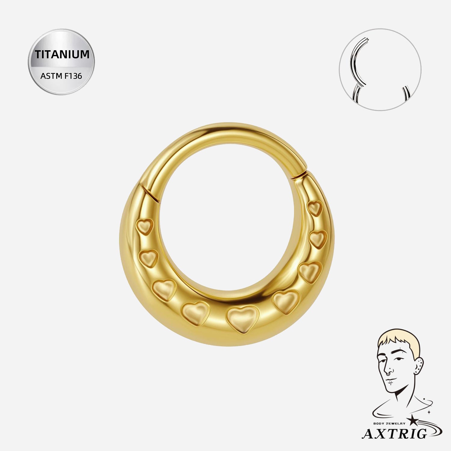 16G Titanium Heart Segment Ring – ASTM F136 Clicker for Septum & Daith Piercings (8mm)