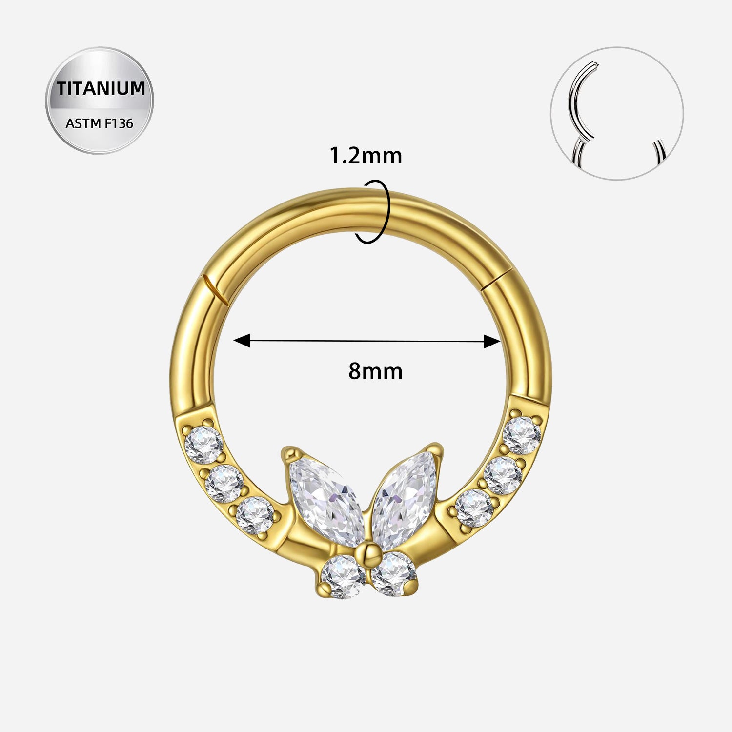 16G Titanium Butterfly Segment Ring – ASTM F136 Septum & Daith Jewelry (8mm)