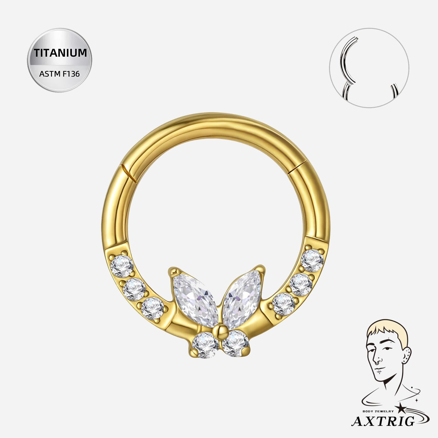 16G Titanium Butterfly Segment Ring – ASTM F136 Septum & Daith Jewelry (8mm)