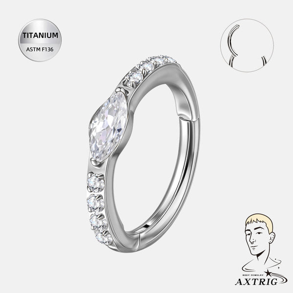 16G ASTM F136 Titanium Marquise CZ Hinged Hoop (8mm)