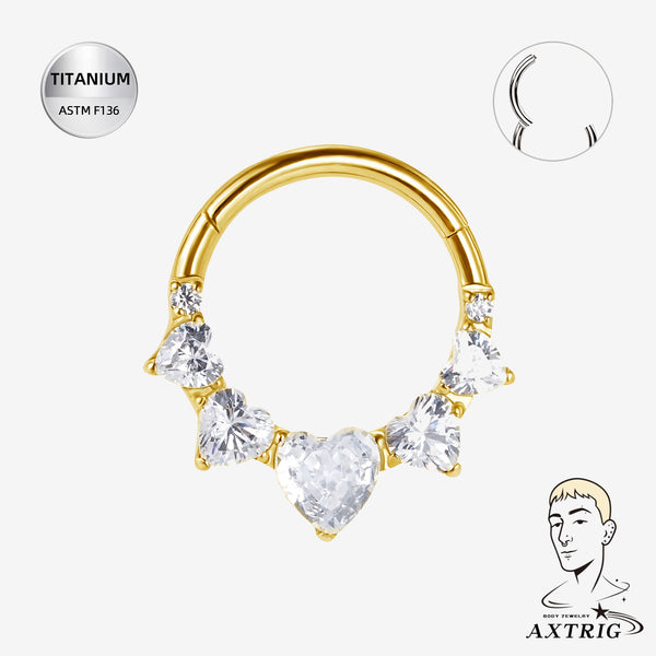 16G Heart CZ Segment Ring Clicker – ASTM F136 Titanium Gold PVD For Septum & Daith Piercings (8mm)