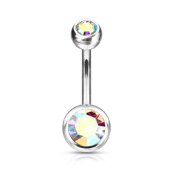 Implant Grade Titanium Externally Threaded Double CZ Bezel Set Belly Button Ring